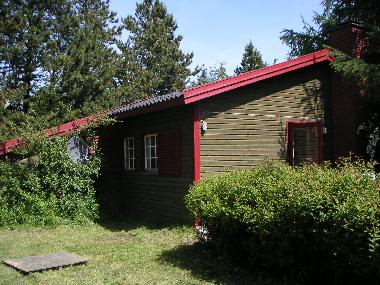 Haus vom Garten gesehen (Terrasse hinter der Hecke)