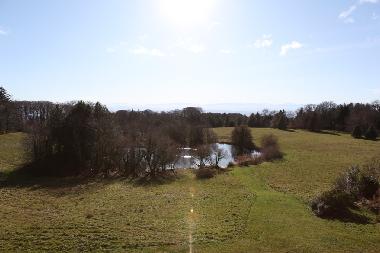 Blick vom Haus auf den See im Winter