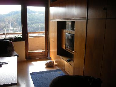 Wohnzimmer mit Blick auf Balkon