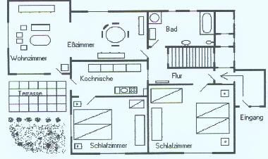 Grundri� der ca. 100 qm grossen Ferienwohnung Kutscherhuus