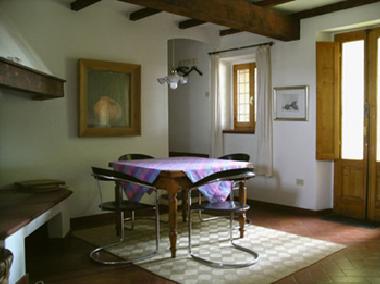 die Wohnkche mit dem offenen Kamin