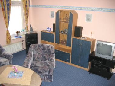 Wohn/-Schlafzimmer mit Doppelschlafcouch und Einzelbett