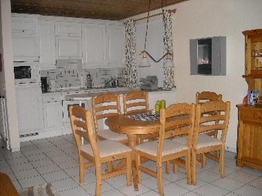 Blick auf Kchenzeile mit Gelkamin