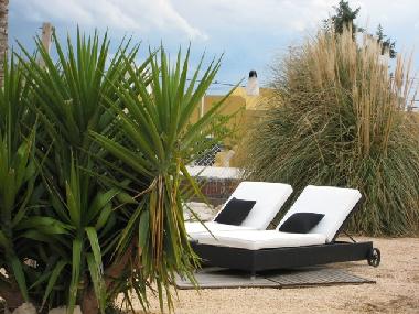 Ruhebereich am gro�en Pool mit integrierter Sonnensitzbank