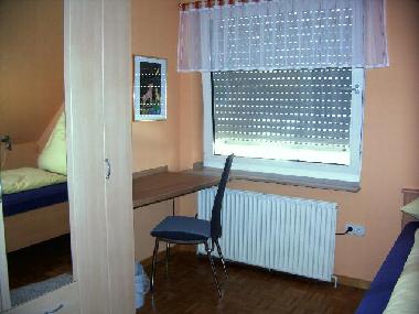 Der Schreibplatz im Balkonzimmer mit Lan- und Tel.-Anschlu.