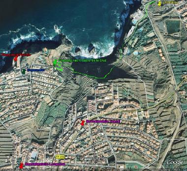 Standort der Ferienwohnung rote Schrift, Fussweg zum Loro Parque grn