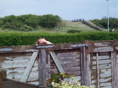 Vom Haus aus sieht man Steg zum Strand