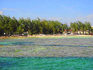 View towards the beach from waterfront at Cottage across the bay