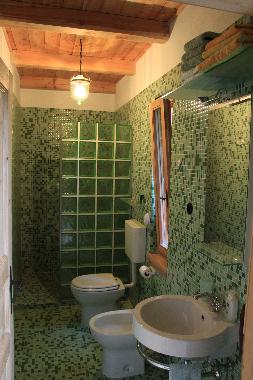 Gr�nes Mosaik-Bad mit Dusche und Bidet