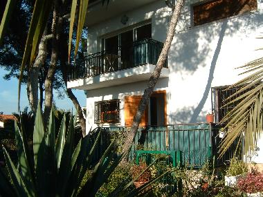 Terrasse mit Tisch und St�hlen und direktem Gartenzugang