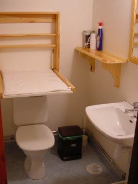 Die Extratoilette hat einen kippbaren Pflegetisch.