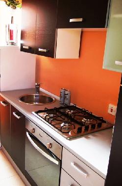 Moderne Einbauk�che mit K�hl und Gefrierkombi sowie Mikroweille und Backofen