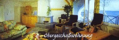 Die Obergeschoss-Ferienwohnung mit groem Balkon, offener Studiokche und mchtigem Kamin
