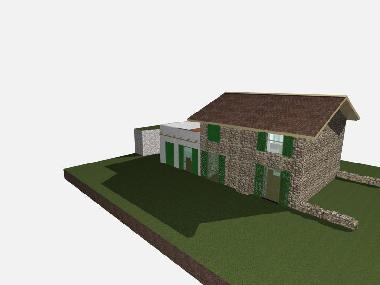 3D Modell des Objektes - Wohnung 2 ist links mit Terasse dar�ber