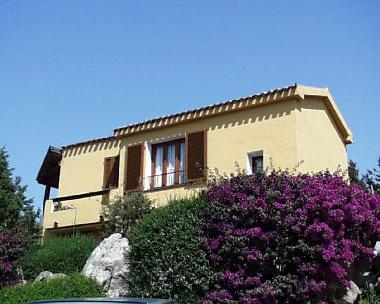 Frontansicht der Villa Daniela und bl�hende Bougainvill�e als Sichtschutz