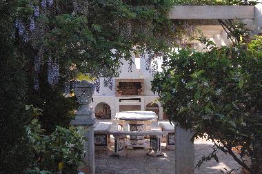 BBQ unter der bl�henden Glyzinie