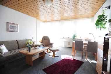 das gerumige Wohnzimmer mit Essecke