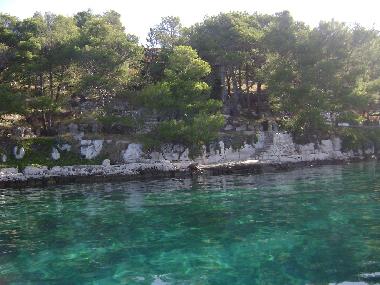 Blick vom Meer aus auf den Privatstrand