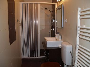 kleines Badezimmer mit breiter Dusche