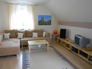 Wohnzimmer mit bequemen Schlafsofa