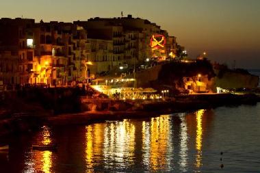Marsalforn by night,the flat is situated where the mark is shown