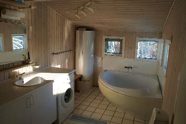 Badezimmer mit Dusche, Whirlpool und Waschmaschine