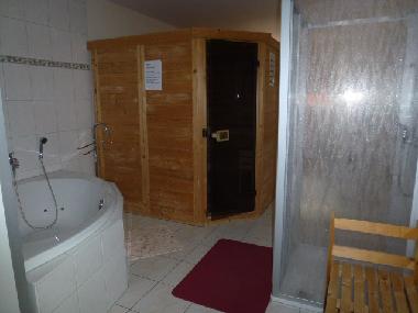 Sauna, Whirlpool, Dusche im Wellnessbereich