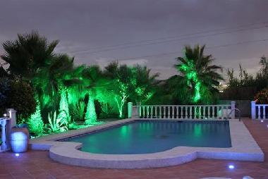 Bodenbeleuchtung und Flutlicht zu den Bumen schaffen ein romantisches Ambiente