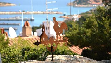 Ausblick von der Veranda mit der Fokussierung auf den Wetterhahn