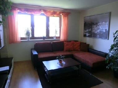 Wohnzimmer mit groer Schlafcouch