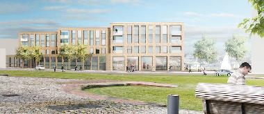 Blick vom Lloyd- Dock zum Apartment in der 3. Etage