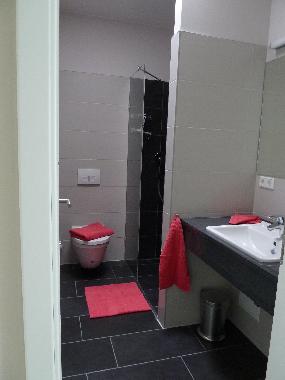 Das 2. Bad inklusiver bodentiefer Dusche...