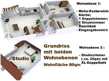 Grundriss mit beiden Etagen der gnstigen 4 Zimmer Ferienwohnung auf Sylt www.sylter-deichwiesen.de