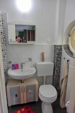 Toilette mit Handwaschbecken und Dusche