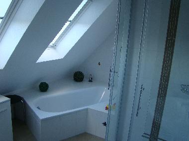 Tageslichtbad mit 2 Fenster, Badewanne, Dusche und WC