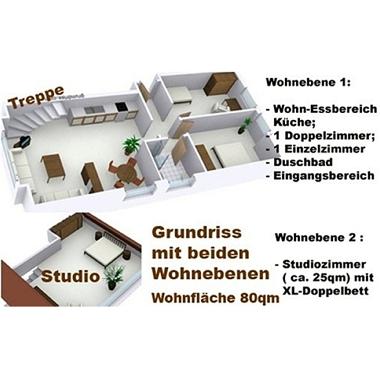 Grundriss mit beiden Etagen der Ferienwohnung Sylter Deichwiesen