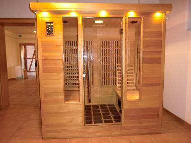 Schwitzkasten = 4-Pers.-Infrarot-W�rmekabine im Fitnessraum mit Crosstrainer, Ruderger�t, Trampolin,
