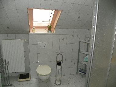 Duschbad mit Waschbecken und WC