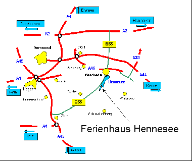 Sauerland : ****Ferienhaus HENNESEE**** :  Anreiseplan