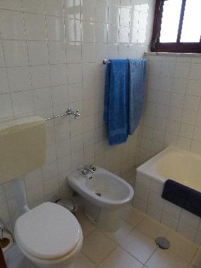 Tageslichtbad mit Toilette, Bidet und Wanne mit Duschvorrichtung