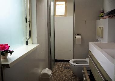 Toillet mit hinter der Dusche